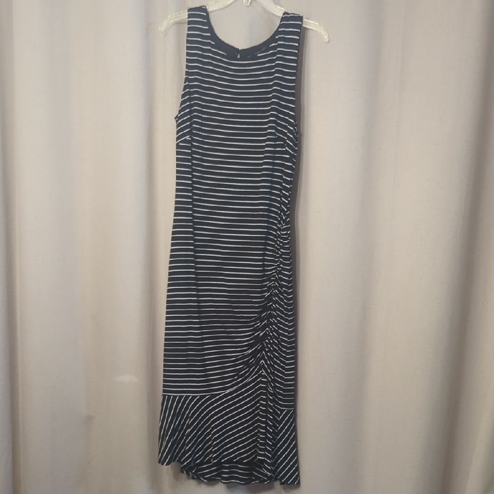 White House Black Market Black and White Striped Midi Dress
